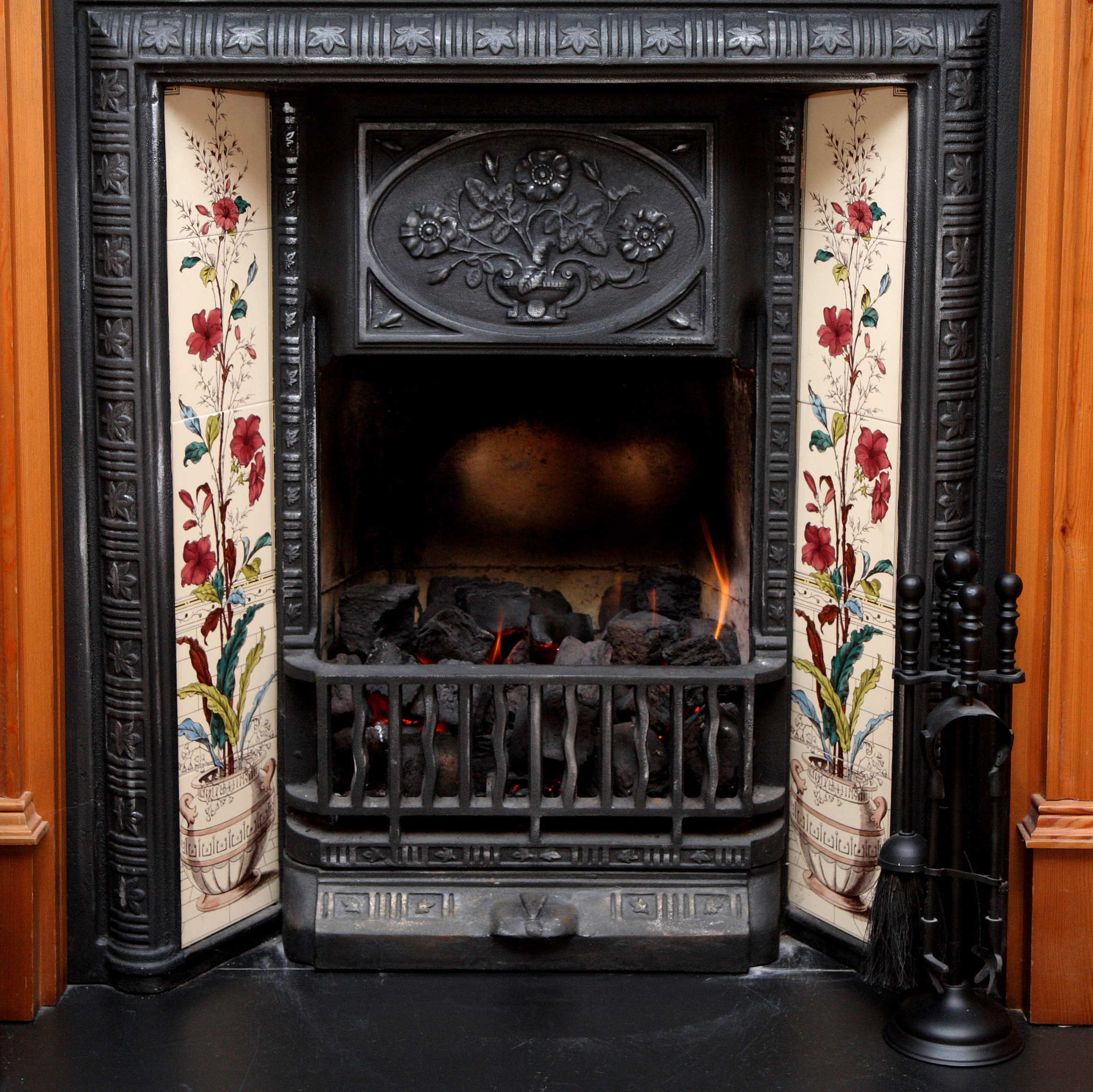 Burning Flames in a Victorian open Fireplace