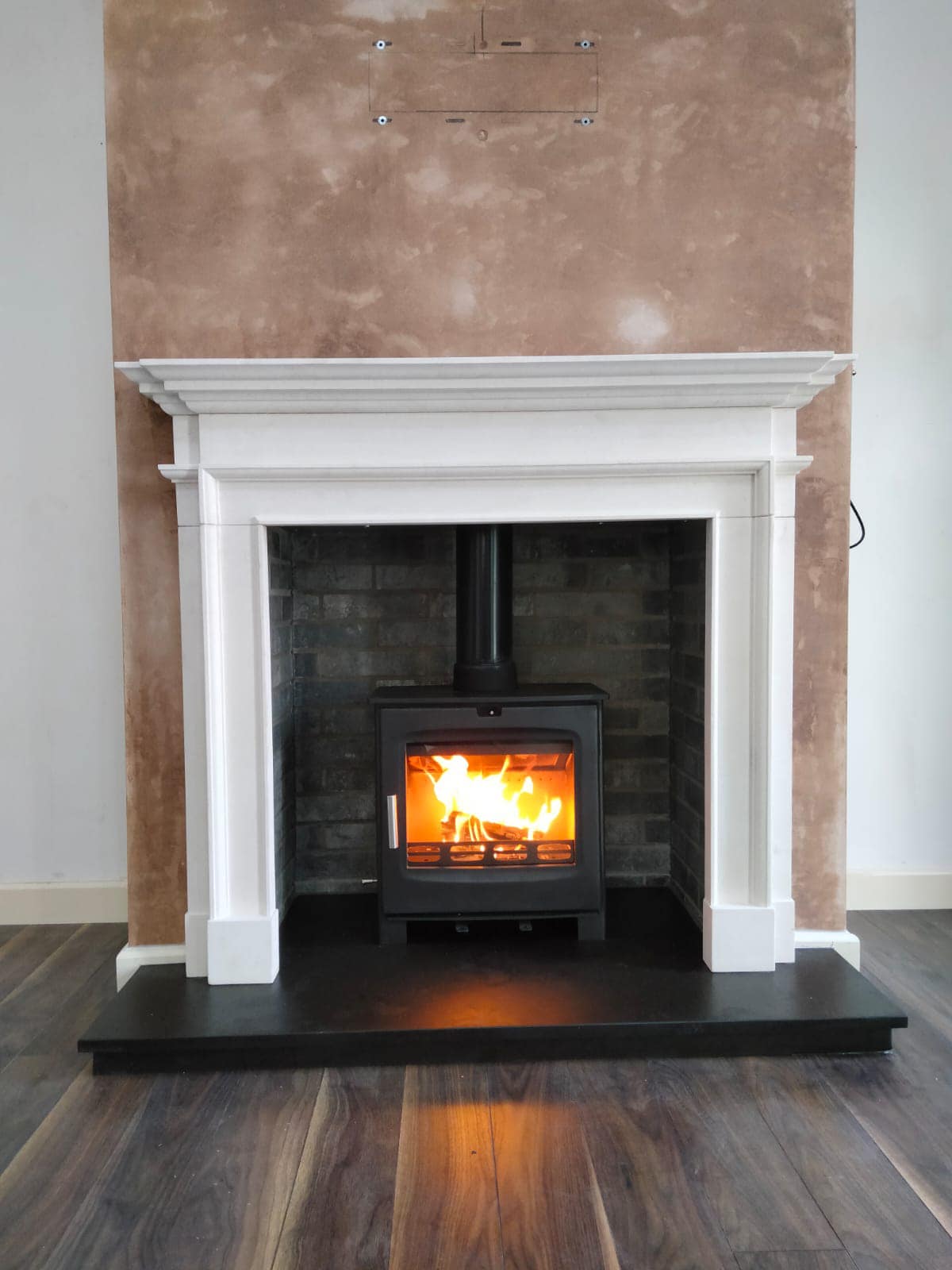 new professional installation of a wood burning stove