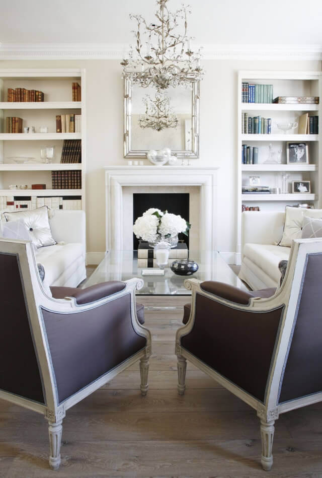 white interior with fireplace