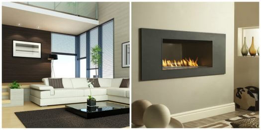 minimalist zen living fireplace