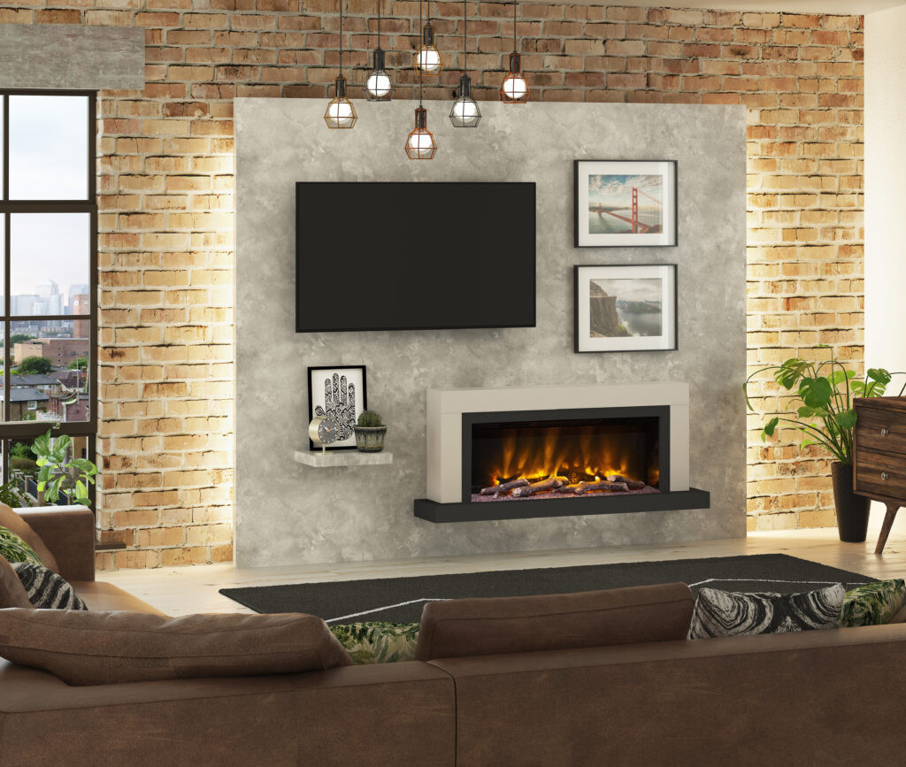 The Elgin and Hall PRYZM Vardo Timber Electric fireplace will make a stunning accompaniment to your television as part of a media wall project.